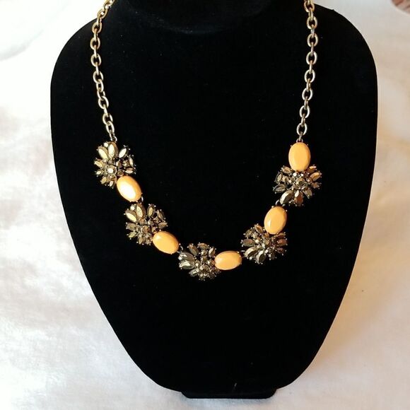 J Crew Vtg Necklace gold tone and orange - Picture 1 of 16